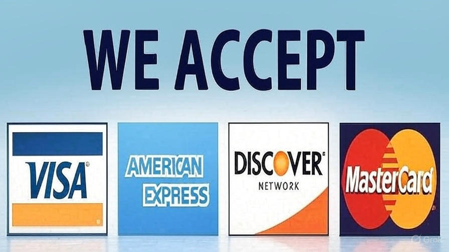 Accepted cards: Visa, Mastercard, AmEx, Discover