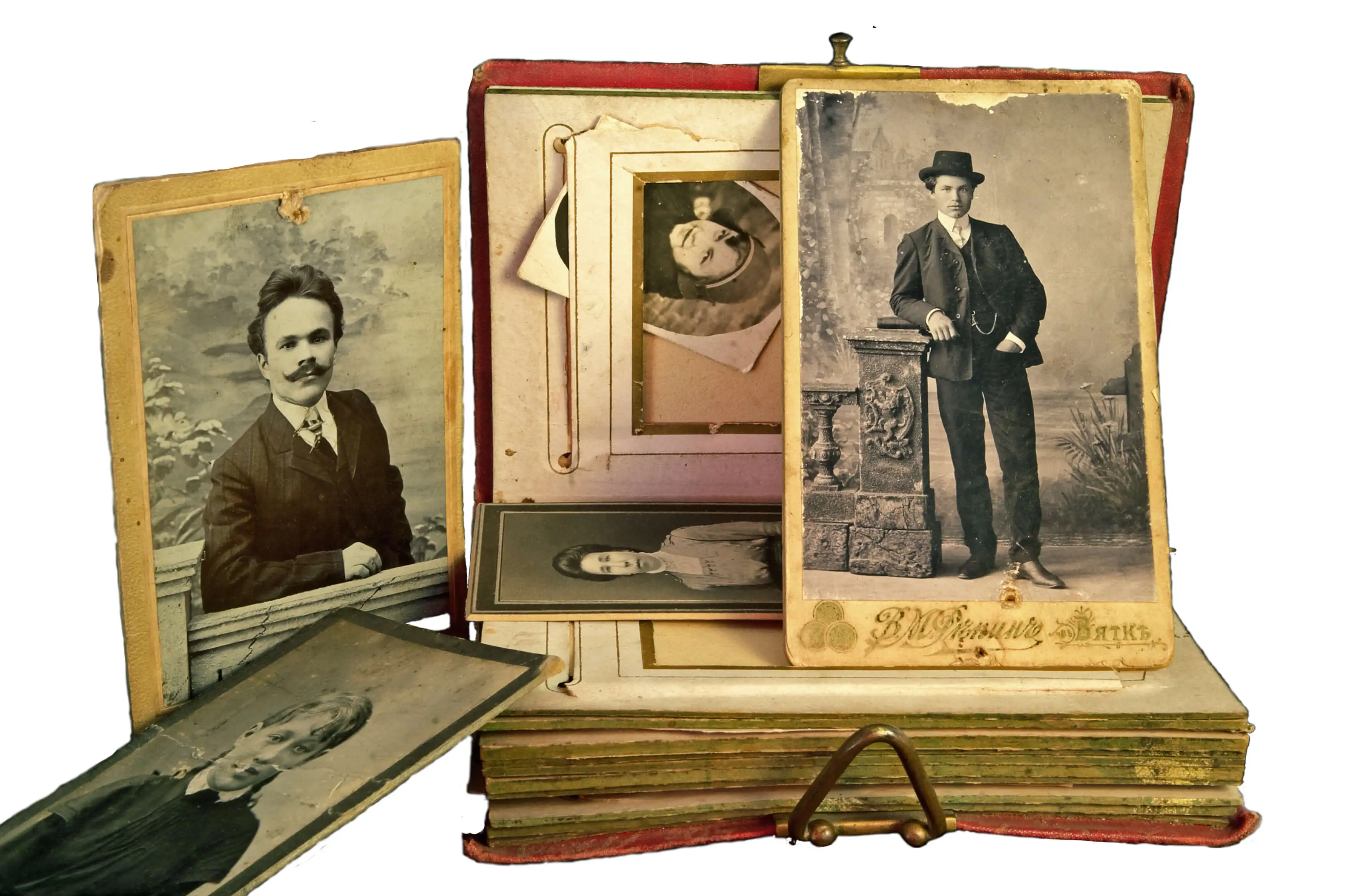 Sample family history document and photos representing genealogy research deliverables.